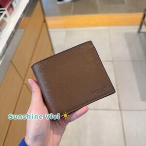 NWT COACH CR911 Men's 3-In-1 Wallet In Refine Pebble Leather DARK SADDLE